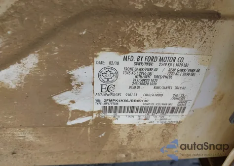 2018 Ford Edge Titanium из США, поврежденный, VIN 2FMPK4K86JBB69132